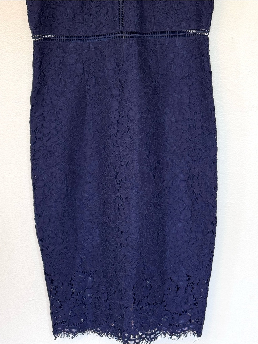 Bardot Navy Blue Lace Cocktail Dress Elegant Wedding Guest & Date Night Midi Sz8 - Picture 4 of 14